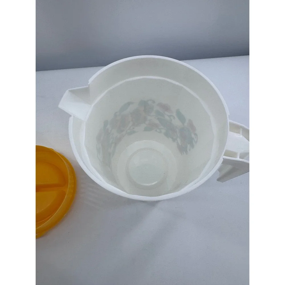 Vintage Butterfly Drink Pitcher Glasses Set White Yellow Floral Retro 5pc Picnic